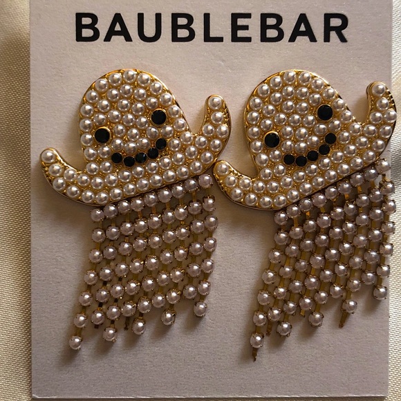 Baublebar Gold Tone Casper Ghost Drop Earrings With Faux Pearl Fringe NWT - Picture 9 of 11